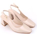 Papuç Sepeti 5510-1 Kadın 6 Cm Kare Topuklu Rahat Rugan Ayakkabı Ten 38