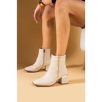 Papuçcity Snyrt 03392 Kadın 5 cm Topuklu Bot - Krem