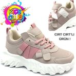 Papuccum Ortopedi Çocuk Bağcık Görünümlü Cırtlı Sneaker Ortopedik Çocuk Spor Ayakkabı - Pudra