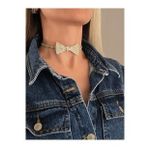 Papyon Model Rhinestone Choker Tasma Model Gold Renk Kolye