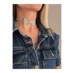 Papyon Model Rhinestone Choker Tasma Model Gümüş Renk Kolye