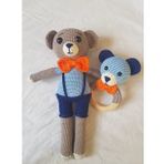 Papyonlu Ayıcık Uyku Arkadaşı Çıngırak Amigurumi Organik Oyuncak