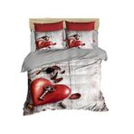 paradise RANFORCE %100 Pamuk 3D Baskılı Aşk Yatak Takımı, Hearts ad Key Temalı Yorgan/Nevresim Takımı, Tam/Kraliçe Boy, Düz Çarşaflı (4 Adet)