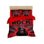 paradise RANFORCE %100 Pamuk 3D Baskılı Müzik Yatağı, Rock Gitar Temalı Yatak Takımı, Yorgan/Nevresim Takımı, Kırmızı, Tam/Kraliçe Boy, Düz Çarşaf ve Yorgan Dahil (5 Adet)
