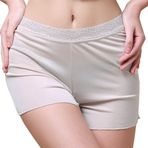 Paradise Silk Kadın ipek örgü dantelli kemer erkek bacak bacak şort, bej, L