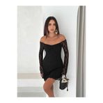 Paraf style Dantel detaylı kısa şık gece elbisesi