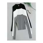 Paraf style shen024210 Kadın Triko 3Lü Uzun Kollu Crop Kazak Siyah Beyaz Gri Şık Ve Rahat Tasarım