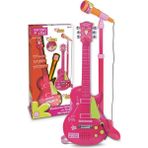 paraply Elektronik Ayaklı Mikrofonlu Pembe Gitar - S00045872 Kız Erkek Çocuk Oyuncak Eğitici Oyuncaklar - Çok Renkli