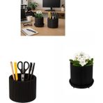 Paras Ticaret Özel Üretim 2'li Set Ayrılabilir 4 Bölmeli Kalemlik & Ayaklı Küçük Saksı Raf Masa Vb. Saksısı - Siyah