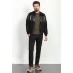 Parça Desenli Siyah Renk Slim Fit Pilot Yaka Erkek Mont - 56