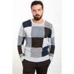 Parçalı Gri Slim Fit Bisiklet Yaka Yün Erkek Triko Kazak - 2XL