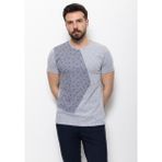 Parcalı Yaprak Desenli Lacivert Renk Slim Fit Bisiklet Yaka Erkek T-shirt