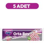 Parex Premium Büzgülü Çöp Torbası Çilek Kokulu Orta Boy 15'li 55 x 60 cm Beşli Paket