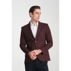 Paride Erkek Bordo Ekose Slim Fit Mono Yaka Spor Blazer Ceket Bordo 60