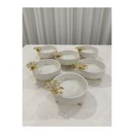 PARILTI HOME COLLECTİON 6’lı Yuvarlak PORSELEN Tatlı Sunum Kasesi–Kahvaltı,Çerezlik,Tatlı METAL GOLD AYAKLI SERVİS SUNUMLUK