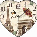 Paris Eyfel Kulesi Desenli Oturma Odası Salon Kalp Duvar Saati