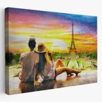 Paris Eyfel Kulesi ve Romantik Çift Dekoratif Kanvas Tablo, Duvar Dekoru 3627