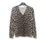 Paris M-l / 38-40 Bol Kesim Triko Dökümlü Leopar Desenli Derin V Yaka Uzun Kollu Bluz Kahverengi M/L