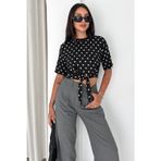 Paris Mood Puantiyeli Bağlama Detay Crop Bluz