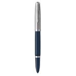 Parker 51 2123501 dolma kalem, krom renkli süs parçalarıyla gece mavisi şaft, siyah mürekkep kartuşlu, ince uçlu, hediye kutusu