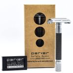 Parker Safety Razor 74R Grafit Gri - Uzun Saplı Ağır Kelebek Açık Çift Kenarlı Güvenlik Tıraş Bıçağı, 5 Premium Platinum Çift Kenarlı Tıraş Bıçakları dahildir