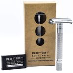Parker Safety Razor 74R Saten Krom - Uzun Saplı Ağır Kelebek Açık Çift Kenarlı Güvenlik Jileti, Erkekler için 5 Premium Platinum Çift Kenarlı Tıraş Bıçakları dahildir