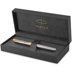 Parker Sonnet Paslanmaz Çelik Altın Tasarımlı Roller Kalem, İnce Uç, Siyah Mürekkep