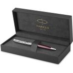 Parker Sonnet Tükenmez Kalem Hediye Kutusu, Premium Metal, Siyah Mürekkepli Orta Uç, Kırmızı Saten K