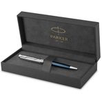 PARKER Sonnet tükenmez kalem hediye kutusu, Premium metal, siyah mürekkepli orta uç, Mavi saten krom kaplama