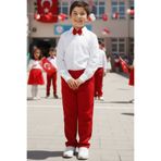 Parla Kids Erkek Çocuk Milano Beyaz Gömlek Kırmızı Pantolon Papyonlu Alt Üst Takım 23 Nisan Gösteri Kıyafeti