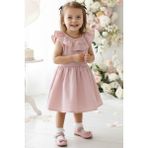 Parla Kids Kız Bebek Pudra Cherry Fiyonklu Fırfırlı Elbise Toka Takım - Pudra Pembe - 3 - 6 Ay