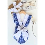 Parla Kids Kız Bebek Rare Pamuklu Pötikare Salopet Bandana Takım - 12 - 18 Ay - Mavi