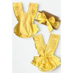 Parla Kids Kız Bebek Sarı Pamuklu Salopet Bandana Takım - 9 - 12 Ay