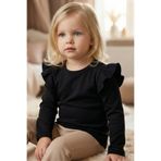 Parla Kids Kız Bebek Siyah Omuz Fırfırlı Bisiklet Yaka Body Sweatshirt