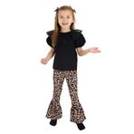 Parla Kids Kız Çocuk Bright Bisiklet Yaka Dantel Detaylı kısa kollu Siyah Bluz Leopar İspanyol Tayt Pantolon Tok Alt Üst Abiye 3'lü Takım (3, Leopar, 3-4 Yaş)