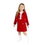 Parla Kids Kız Çocuk Carmen Tüvit 23 Nisan Etek Ceket Yılbaşı Takım (Kırmızı, 3-4 Yaş)