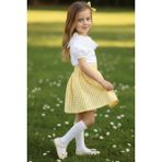 Parla Kids Kız Çocuk Daisy Bisiklet Yaka Dantel Detaylı Ekruı Kısa Kollu Bluz Ekoseli Etek Toka 3lü Takım - Beyaz - Sarı - 2 - 2,5 Yaş