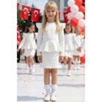 Parla Kids Kız Çocuk Diana Krem Volan Etekli Fırfır Detaylı Uzun Kollu Elbise 23 Nisan Gösteri Kıyafeti - 10 - 11 Yaş - Açık Ekru