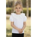 Parla Kids Kız Çocuk Ekru Bisiklet Yaka Dantelli Kısa Kol 23 Nisan Abiye Bluz Gömlek - 5 - 6 Yaş - Beyaz