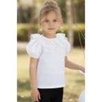 Parla Kids Kız Çocuk Ekru Bisiklet Yaka Dantelli Kısa Kol 23 Nisan Abiye Bluz Gömlek - 7 - 8 Yaş - Beyaz