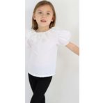 Parla Kids Kız Çocuk Ekru Bisiklet Yaka Dantelli Kısa Kol 23 Nisan Abiye Bluz Gömlek