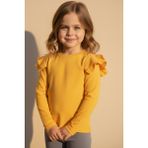 Parla Kids Kız Çocuk Hardal Omuz Fırfırlı Bisiklet Yaka Body Sweatshirt - 3 - 4 Yaş