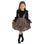 Parla Kids Kız Çocuk Helen 29 Ekim Elbisesi Ekru Dantel Uzun Kollu Bluz ve Abiye Yılbaşı Elbisesi (Leopar, 8-9 Yaş)
