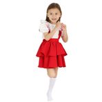 Parla Kids Kız Çocuk Helen Askılı Bağlama Jile 29 Ekim Elbise Ekru Dantel Kısa Kollu Bluz Abiye Takım Yılbaşı Elbisesi (Kırmızı, 6-7 Yaş)
