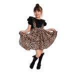 Parla Kids Kız Çocuk Helen Askılı Bağlama Jile 29 Ekim Elbise Ekru Dantel Kısa Kollu Bluz Abiye Takım Yılbaşı Elbisesi (Leopar, 3-4 Yaş)