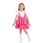 Parla Kids Kız Çocuk Helen Askılı Bağlama Jile 29 Ekim Elbise Ekru Dantel Kısa Kollu Bluz Abiye Takım Yılbaşı Elbisesi (Pembe, 3-4 Yaş)