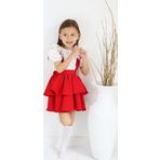 Parla Kids Kız Çocuk Helen Kırmızı Askılı Bağlama Jile 29 Ekim Elbise Ekru Dantel Kısa Kollu Bluz Abiye Takım