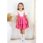 Parla Kids Kız Çocuk Helen Pembe Askılı Bağlama Jile 29 Ekim Elbise Ekru Dantel Kısa Kollu Bluz Abiye Takım