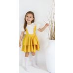 Parla Kids Kız Çocuk Helen Sarı Askılı Bağlama Jile 29 Ekim Elbise Ekru Dantel Kısa Kollu Bluz Abiye Takım
