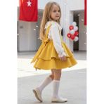 Parla Kids Kız Çocuk Helen Sarı Askılı Jile Elbise Dantelli Detay Ekru Uzun Kollu Bluz Takım 23 Nisan Gösteri Kıyafeti - 5 - 6 Yaş - Koyu Sarı